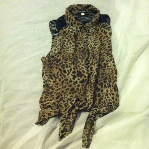 cheetah print tie-front