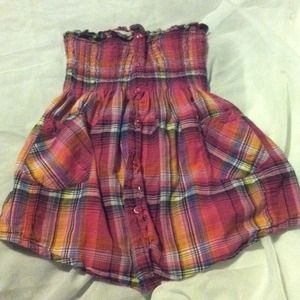 pink plaid strapless top