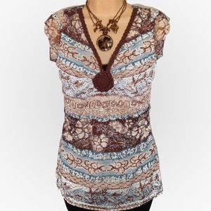 🚫sold🚫#105 Cute Brown/Teal Top Size Small
