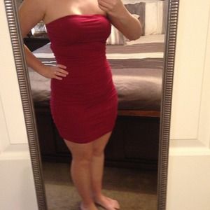 Sexy red ruched dress