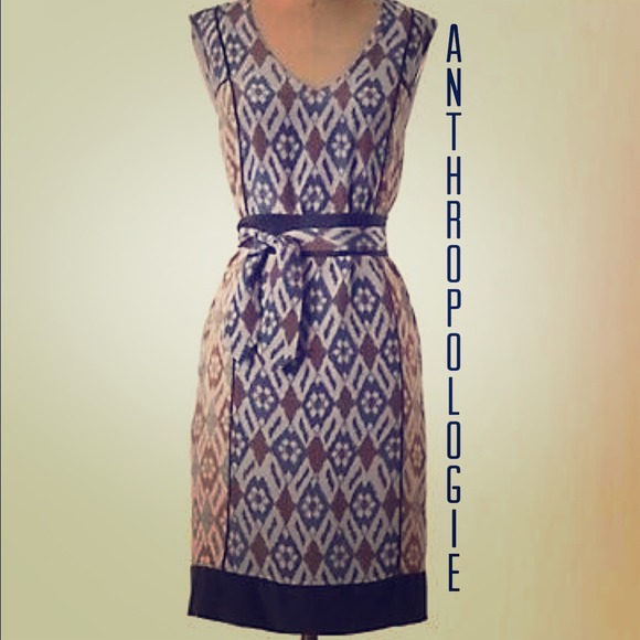 Anthropologie Spliced Ikat Dress in Blue, Size 8