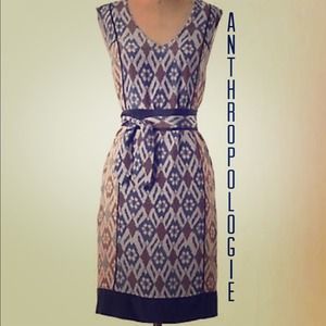 Anthropologie Spliced Ikat Dress in Blue, Size 8