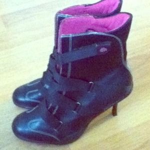 Pink and black boots off brand