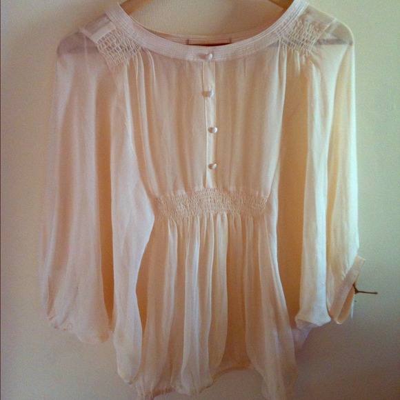 Tops - Sheer light pink butterfly top with silk