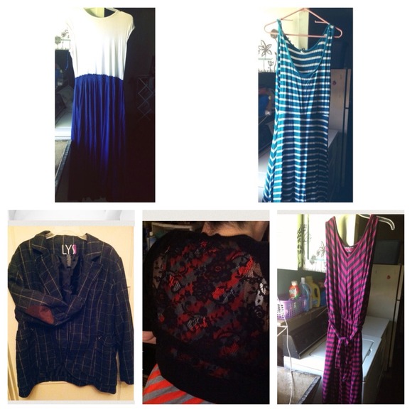 5 idem bundle. 3 dresses 1 blazer, 1 lace shrug