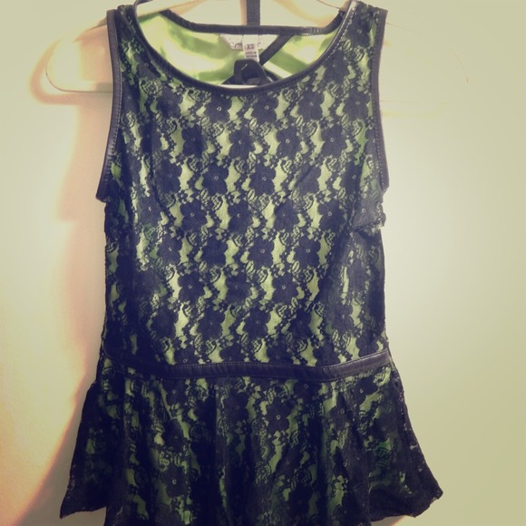❌❌SOLD! Peplum neon green and black lace top