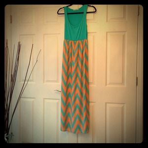 Blue and peach chevron maxi dress