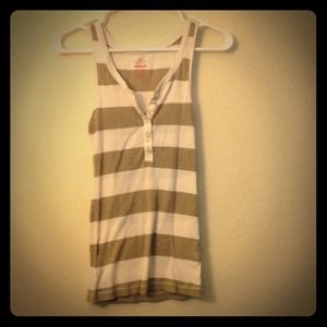 Tan & White Striped Racerback Tank