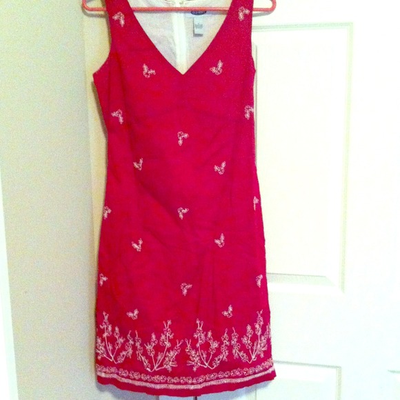 Dark pink dress with white detailing (size 2)