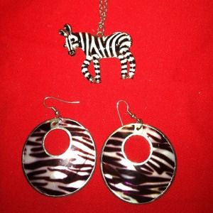 Bundle! Zebra necklace and earrings