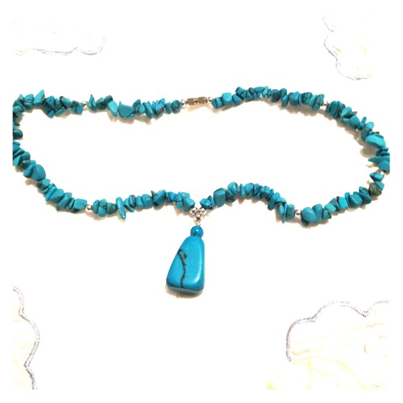 Turquoise-rock like, bead necklace.