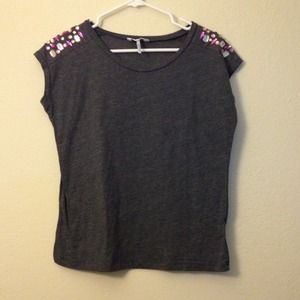 Grey Gemmed Shoulders Top
