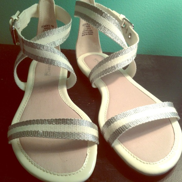 white & silver gladiator style sandal