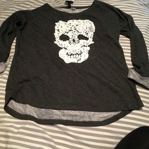 Skull and blue top combo