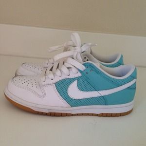 White and turquoise Nike Dunks