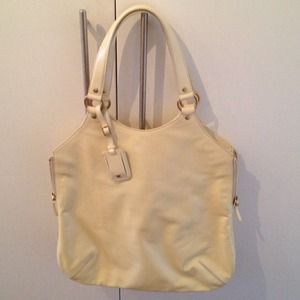 YSL Large Patent Tribute Tote - white