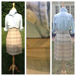 Classic plaid linen pencil skirt. Pastel shades