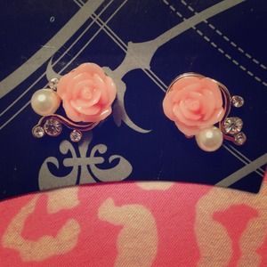 Pink rose earrings