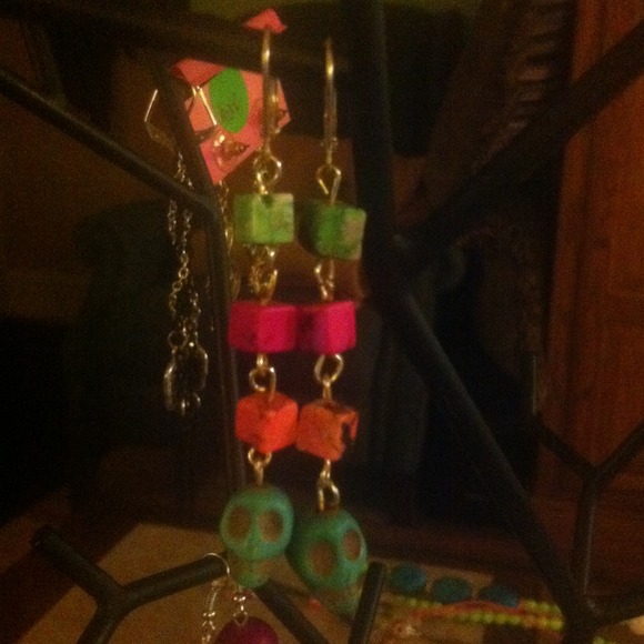 Handmade lever back skull earrings