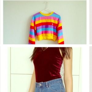 Bundle of rainbow sweater and velvet top