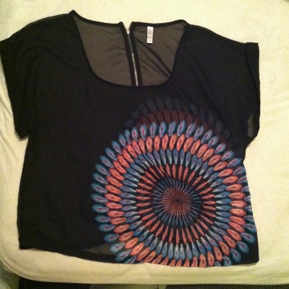See through top with a target of feathers