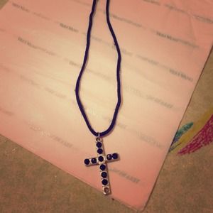 Silver cross necklace with black rhinestones