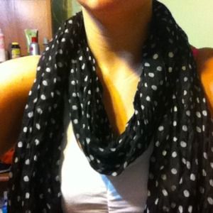 Black and white polka dotted scarf