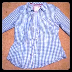 Blue and white checkered long sleeve shirt