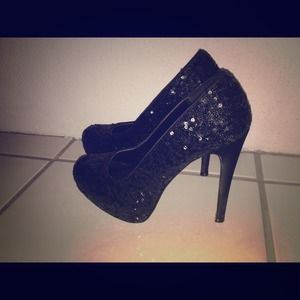 Black Sequin Heels