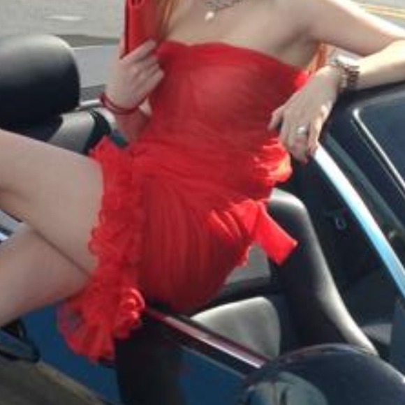 runway tulle ruffle cocktail party sexy red dress