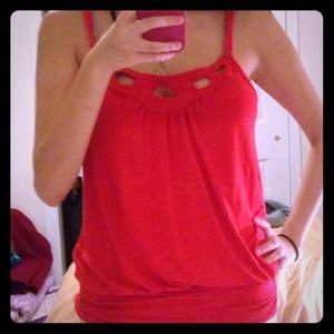 Red Front Cut Out Tank Top