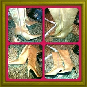 Genuine Leather! Gold Stunna Heels- Boot Style!