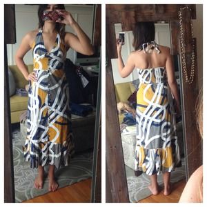 Anthropologie Maeve Blue + Yellow Halter Dress