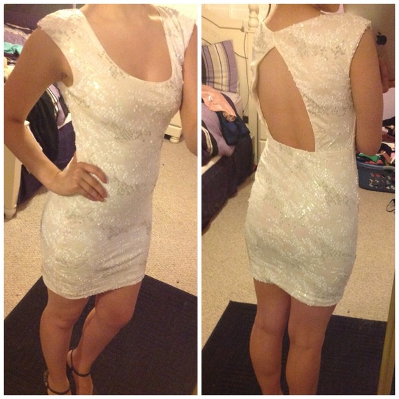 White Backless Sequin Dress!