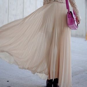 Pink pleated chiffon maxi skirt