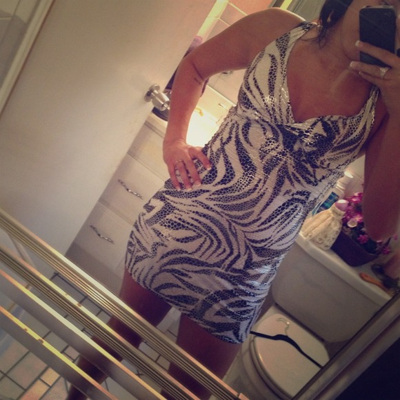 White, silver, black club dress