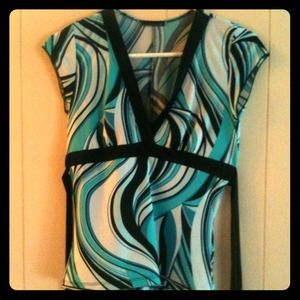 Cute Modern Blue Black & White Small V-Neck w/Tie