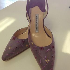 Authentic Manolo Blahnik purple sling back shoes