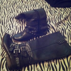 Black and brown combat boots