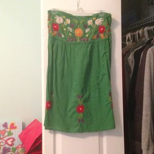 Green strapless dress!