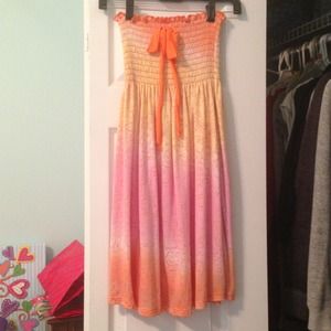 Yellow/pink/orange strapless dress!