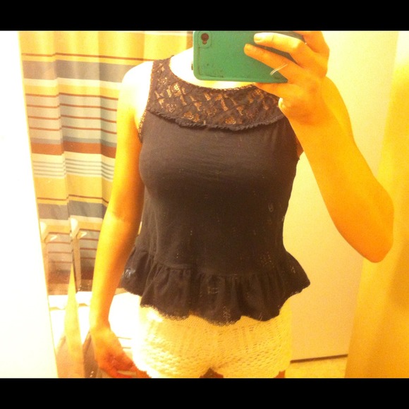 navy blue lace peplum top