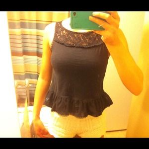 navy blue lace peplum top