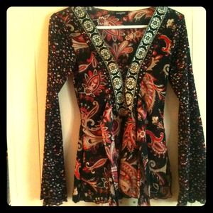 Long Sleeved Red/Black/Gold Paisley Top