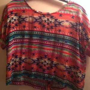 Aztec cute colored printed top w/buttons on back