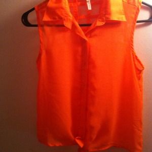 orange button up tie front muscle tee