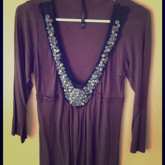 Poleci silk & cotton 3/4 sleeve top with beading