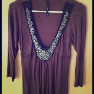 Poleci silk & cotton 3/4 sleeve top with beading