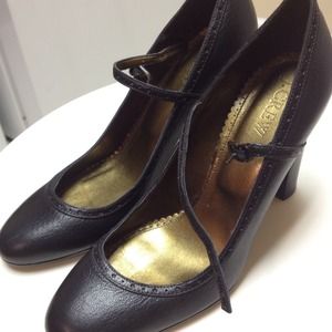 J Crew mary jane leather heels,dark brown, italian