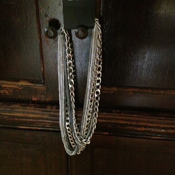 Silver and gunmetal chain Statement necklace